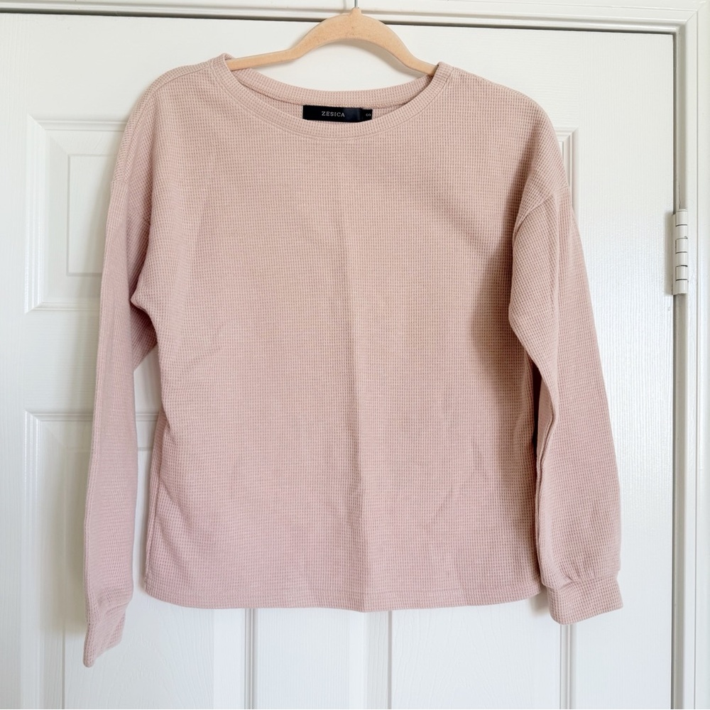 Amazon Zesica Beige Pink Long Sleeve Waffle Lounge Set - Picture 2 of 4